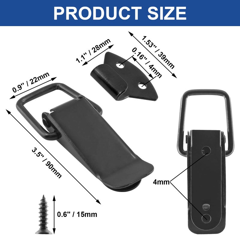 LifCratms 4Pcs Spring Loaded Toggle Latch  3.5"" Black Metal Toggle Latch Catch Hasps Clamp Clip with Screws for Wooden Box  Case  Chest  Cabinet - Image 2
